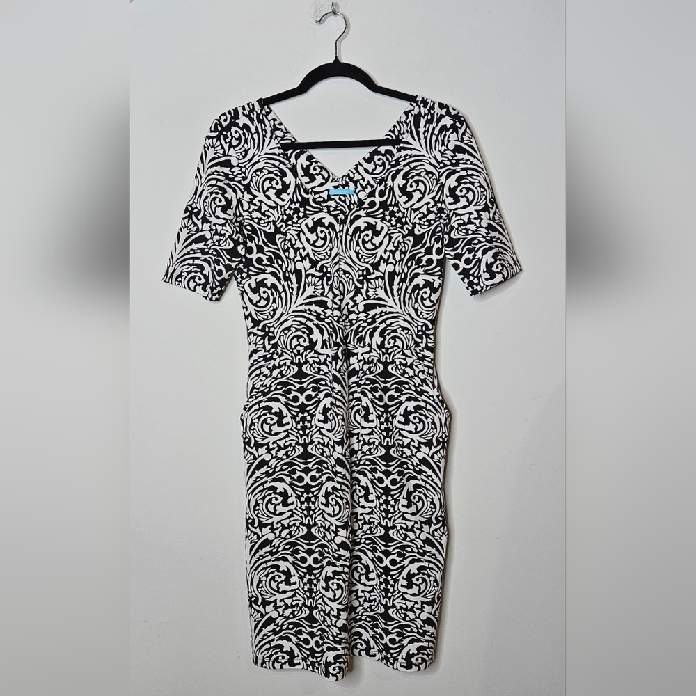 J. McLaughlin Sheath‎ Catalina Cloth Timeless Black White V-neck Womens S Dress